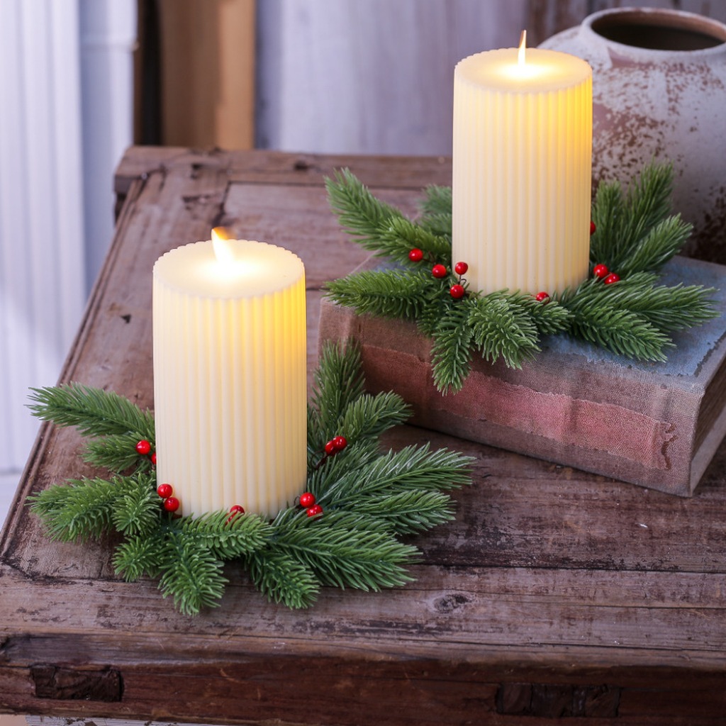 Home Improvement Shop - Red Berry Candle Wreath Natural Christmas